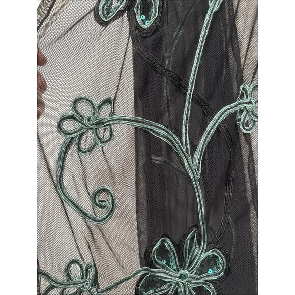 Phase Eight Black Green Tapework Sheer Scarf Y2K Look Whimsigoth Floral Sequin - Picture 6 of 10